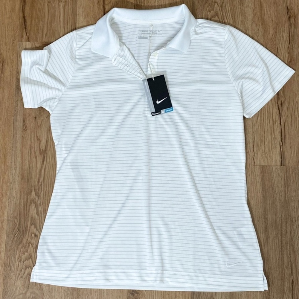 Nike Women’s Golf Tour Performance Shirt White & Gray Stripes collard